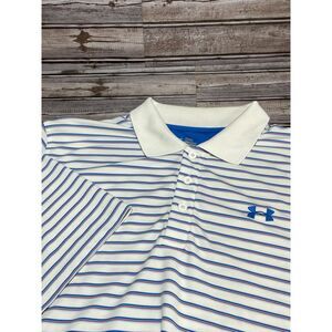 Under Armour Men's Polo‎ White Blue Stripes XL